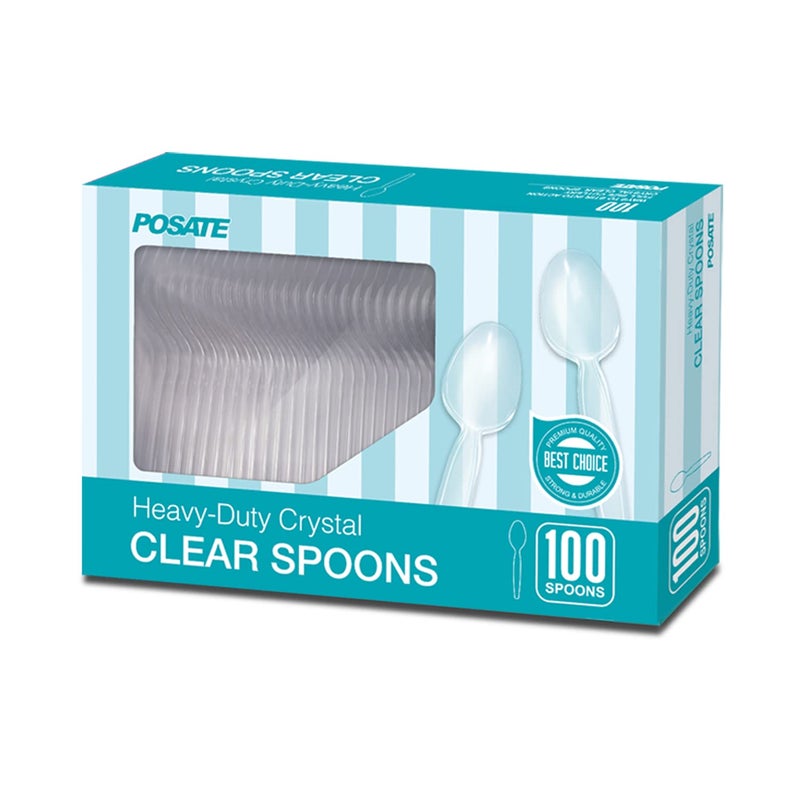 POSATE Heavyweight Plastic Spoons, Clear, 100 Count - Image 1